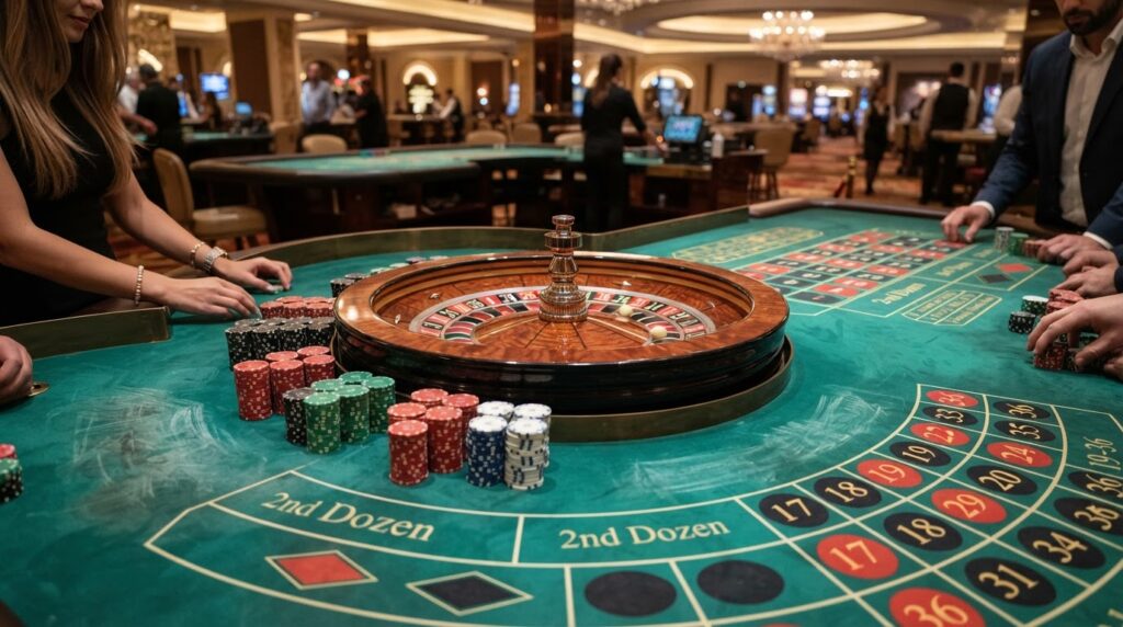 Key Factors in Assessing Online Gaming Platforms: best online casino sites Singapore A luxury casino roulette wheel and colorful gaming chips stacked on a green felt table.