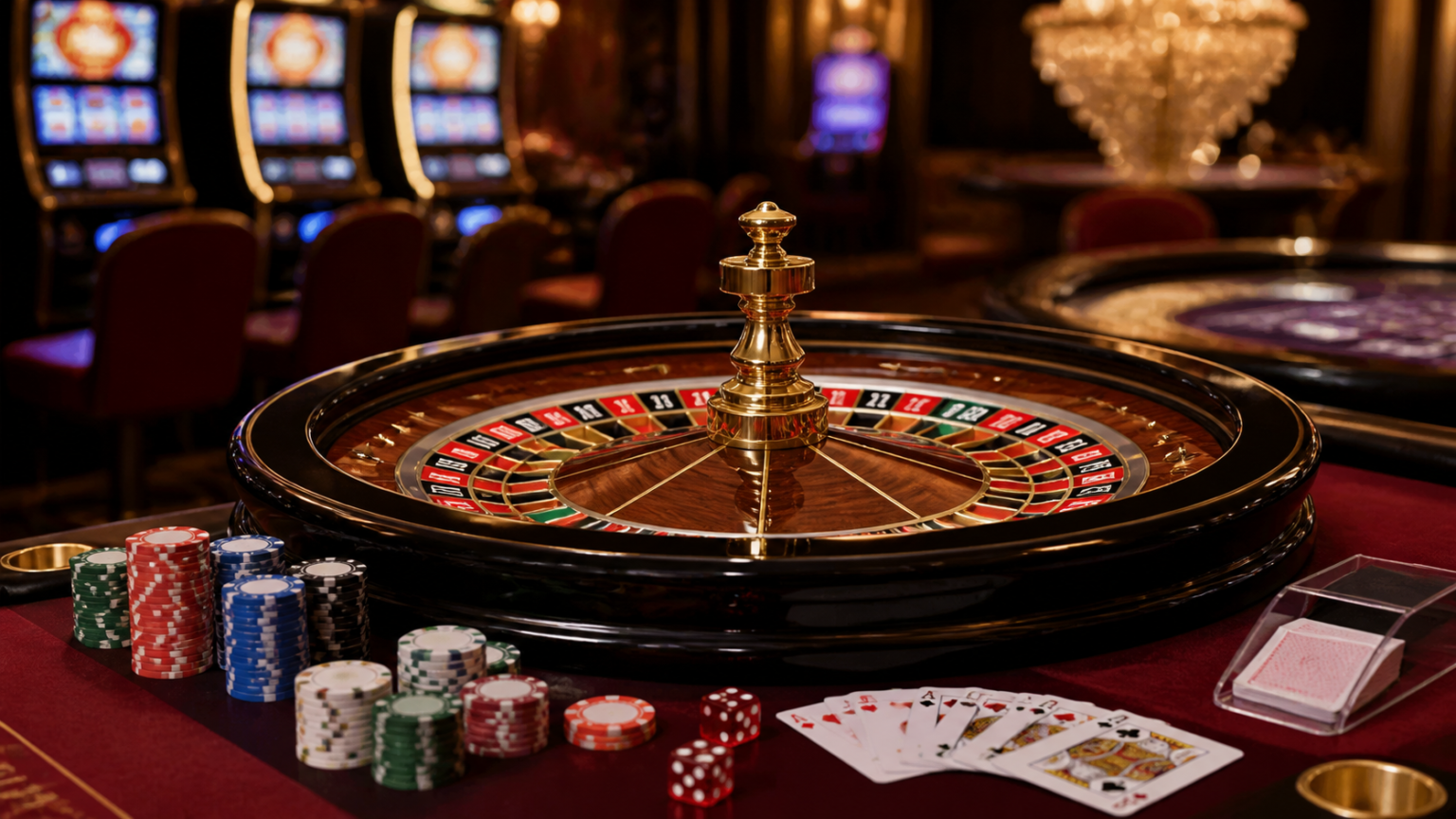 Casino roulette wheel and cards representing online casino sites Singapore