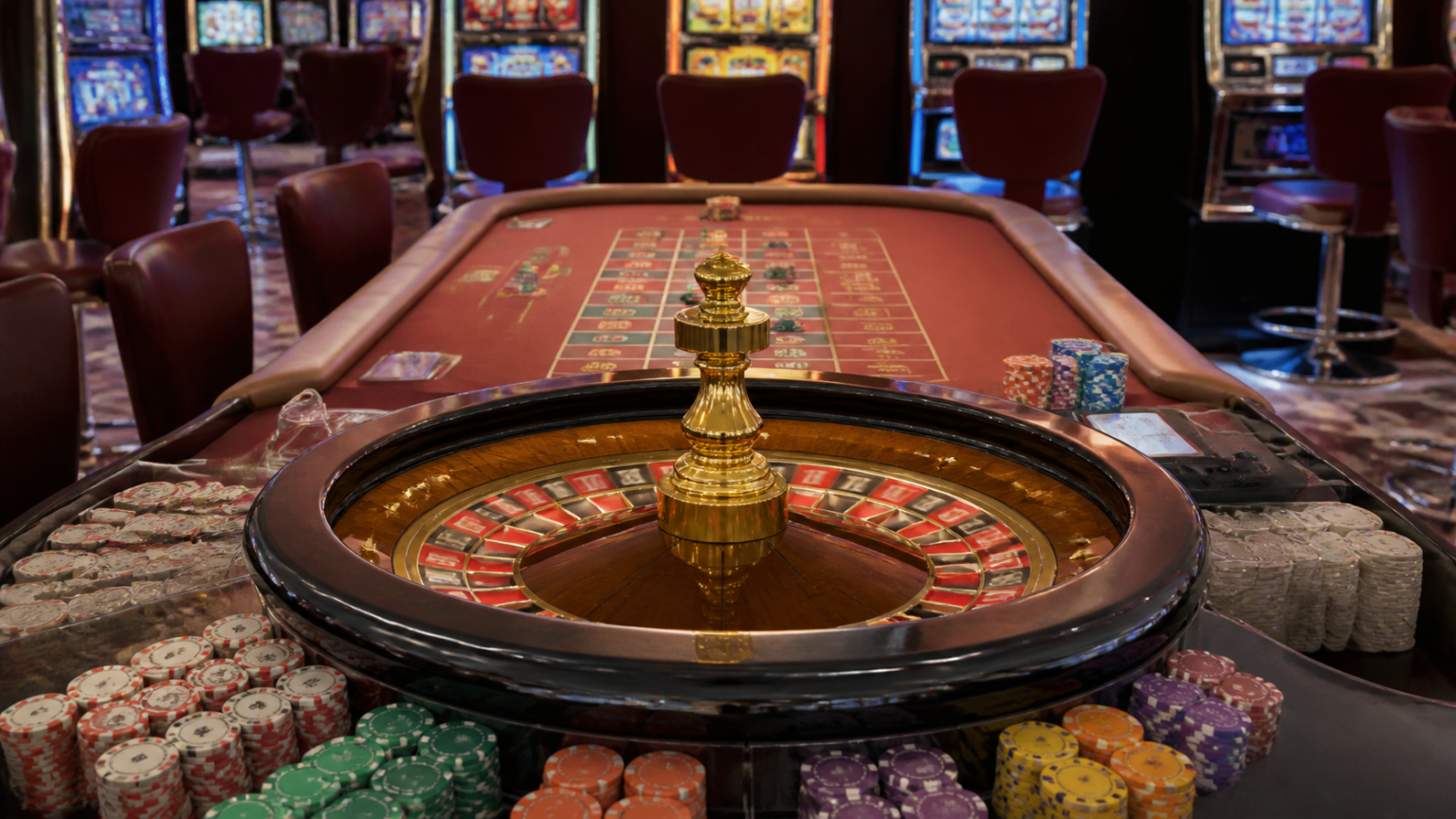 Siti non AAMS a confronto: licenze, sicurezza e servizi disponibili Casino gaming setup with slot machines and a roulette wheel