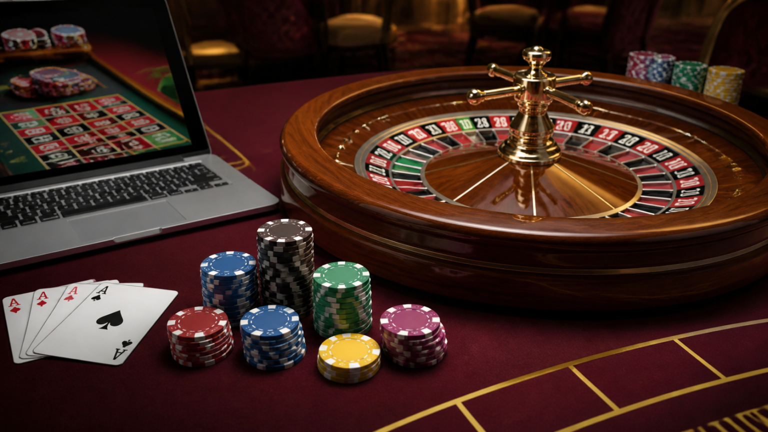 ライブ カジノを選ぶときに役立つサービス・サポート比較ガイド Casino gaming setup with laptop showing an online casino interface