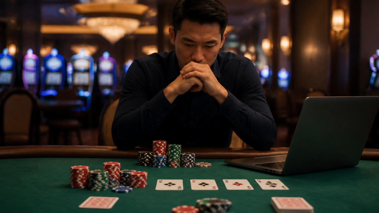 How online poker fits into the modern Malaysian gaming scene: online poker in malaysia Poker table with cards and chips for online poker in Malaysia