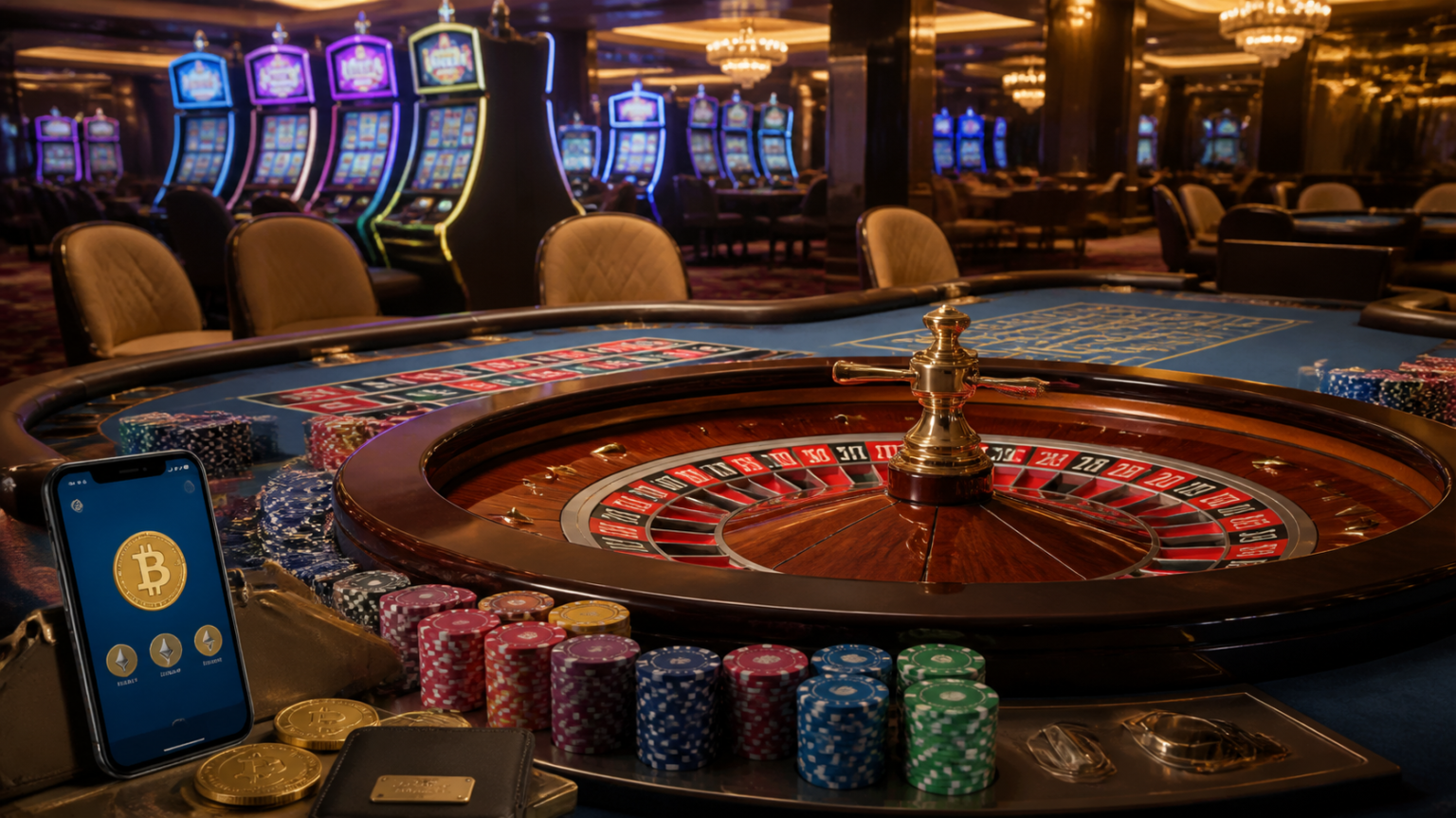 What Makes the Best Crypto Casino Worth Playing Crypto casino gaming floor with roulette and slot machines
